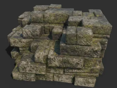 Low poly Mossy Ruin Block 181119 Low-poly 3D model