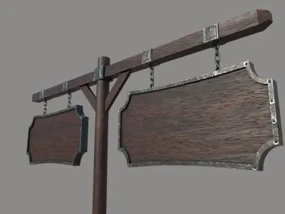 2 Wooden PBR Signboards Low-poly 3D model