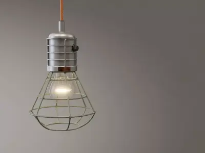 Industrial lamp with an orange cord 3D model