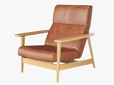 Mid-Century Show Wood High-Back Leather Armchair Low-poly 3D model