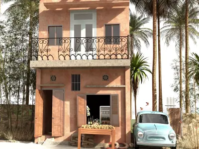 Beach house scene 3D model