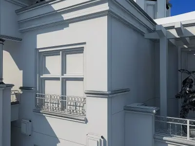 Villa Exterior with Patio and Greenery 3D model