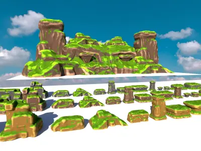 Cliff Rocks Collection Low-poly 3D model