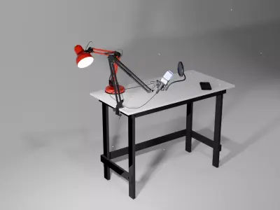 Working Desk with mounted Mic a Lamp and Iphone 16 Max Pro 3D model