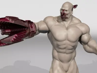 CYBORG man holding sword Low-poly 3D model