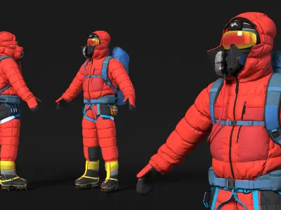  Fully Equipped Alpine Mountaineer Rigged for Cinema 4D 