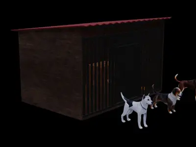 Dog house and 3 dogs low poly pack Low-poly 3D model