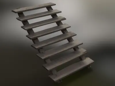Wooden Staircase Low-poly 3D model