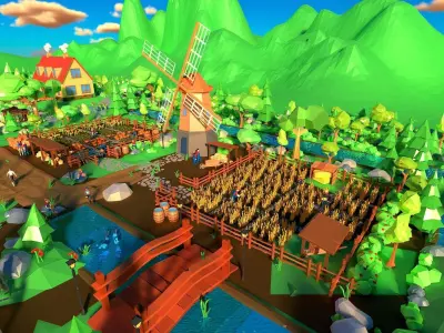 Village Low-poly 3D model