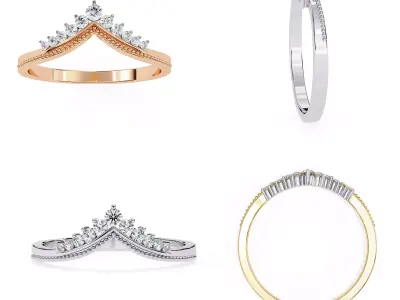 Elegant Crown V Curve Diamond Ring 3D print model