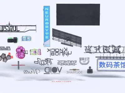 Big Collection of Cyberpunk Neon Signs  Low-poly 3D model