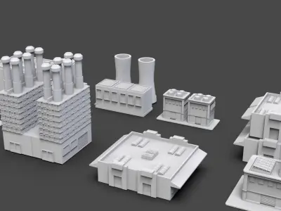 Low Poly 10 Industrial Buildings Mini Pack 2 - Untextured Low-poly 3D model