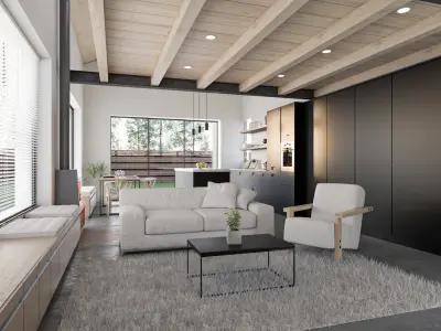 Kitchen and living room made with sketchup and Vray 5 3D model