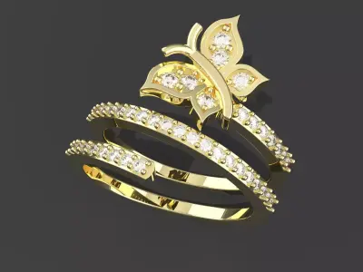 Diamond Butterfly Wrap Ring 3D print model