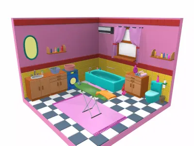 Isometric cartoon bathroom 04 3D model