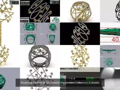 Sculptural Texture stl 3d printable ring pendant Collection 3D Model Pack
