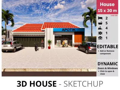 House 15x30m code 626 - Sketchup 3D model 3D model 3D model