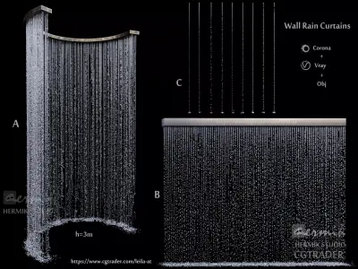Waterfall Wall Rain Curtain Fountains 3D model