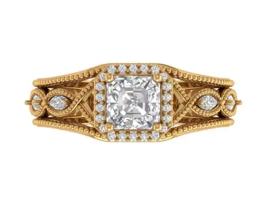 Cushion Square Engagemnet Ring 3D print model