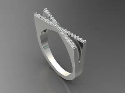 alphabet jewelry ring diamond letter X 3D print model