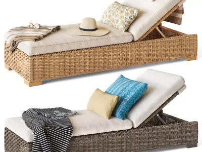 Huntington wicker chaise lounge with umbrella 3D model