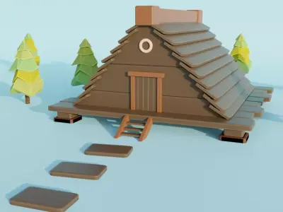 3d low poly cartoon house model Free 3D model