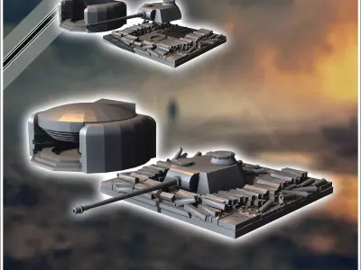 Set of bunker and blockhouse for artillery piece with buried Pan 3D print model