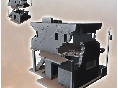 Damaged desert building with electrical pole demolished terrace  3D print model