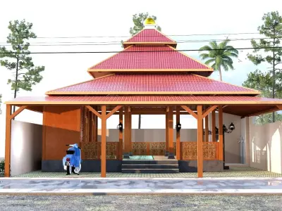 Unique wooden Mosque editable  wudhu place mihrob bathroom 3D model