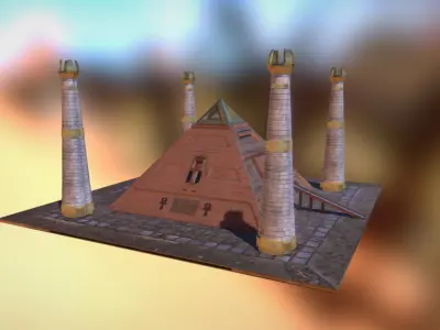 Pyramid egyptian with two towers Low-poly 3D model