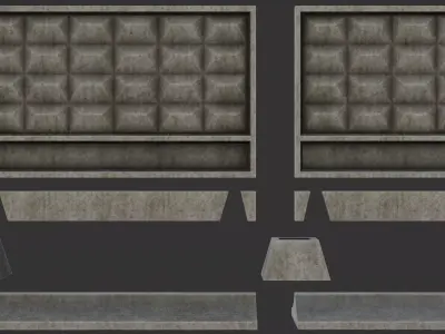 Old Modular Concrete Wall Fence Low-poly 3D model