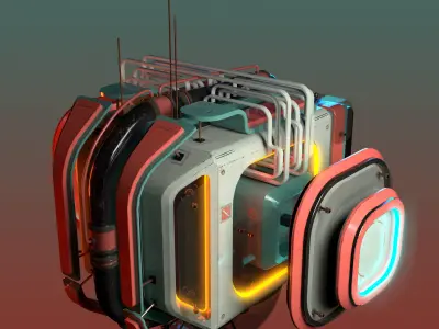 Cuboid futuristic device Low-poly 3D model