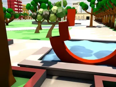 Low poly small city Low-poly 3D model