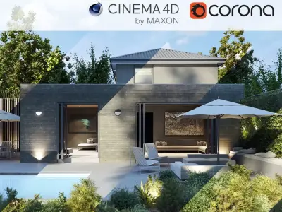 Corona - C4D Scene files - House Jackson Exterior 3D model  3D model