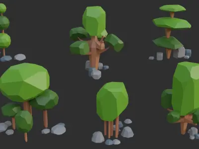 Low Poly Trees 4 seasons pack Low-poly 3D model