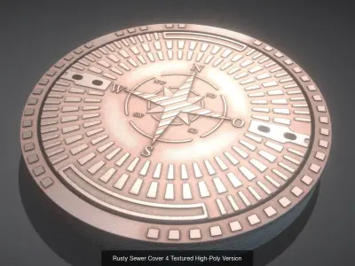 Compass Sewer Cover 4 Rusty Low and High-Poly Versions 3D Model Pack purchase