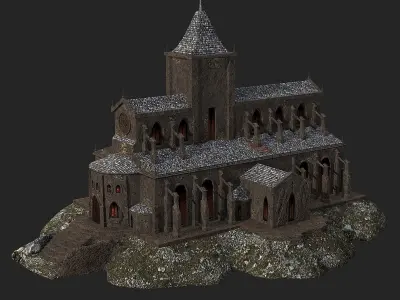 Cathedral gothic church Low-poly 3D model