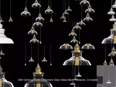 20th Century Factory Filament Clear Glass Barn Pendants 3D Model Pack