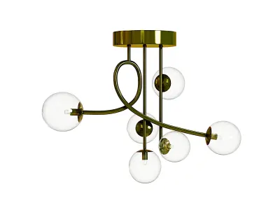 Glass Sputnik Chandelier Lighting Gold 6-Light Low-poly 3D model