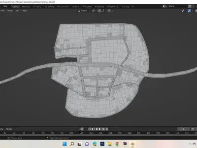 Landscape Model 3D city street with trees and buildings Free low-poly 3D model