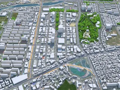 Gwangju Downtown South Korea Low-poly 3D model