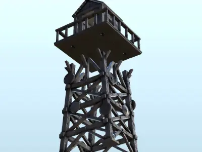 Wooden watchtower with guardhouse 11 3D print model