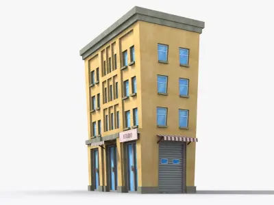 Cartoon Building x14 Low-poly 3D model