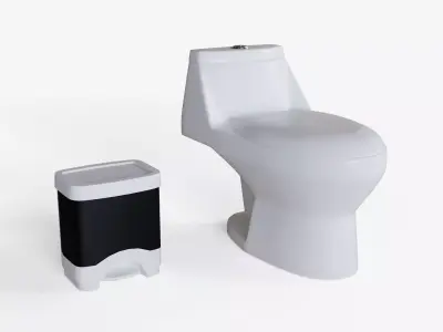 Toilet and Trashcan Free low-poly 3D model