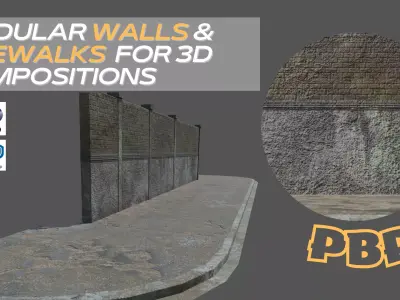 MODULAR WALLS - SIDEWALKS  FOR 3D COMPOSITIONS Low-poly 3D model Low-poly 3D model