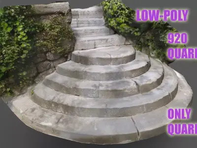 Stone Stairs LOW POLY 920 quards Low-poly 3D model