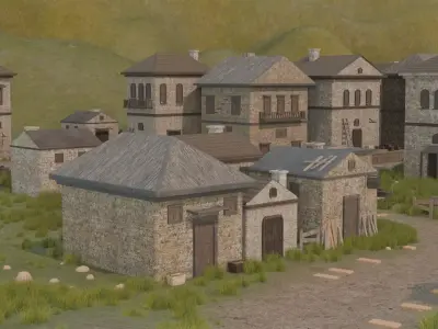 Medieval Village In A Landscape 3D model