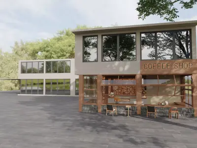 Modern Wooden Coffee Shop Interior 3D model