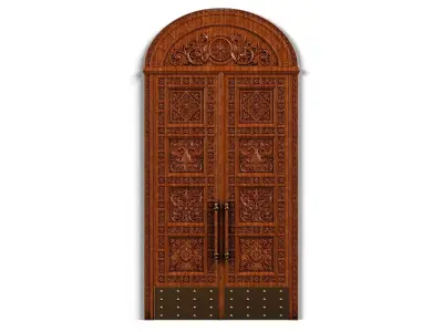 Door0018 ornate wooden door hanging on wall 3D model