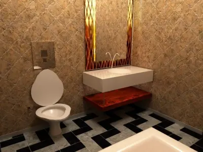 Bathroom with checkered floor Low-poly 3D model